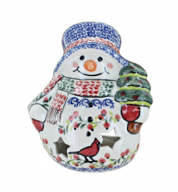 Cardinal Holly Small Snowman Luminary